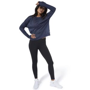 Reebok Studio Mesh Long Sleeve T Shirt Damen - Navy - DE 493-THC